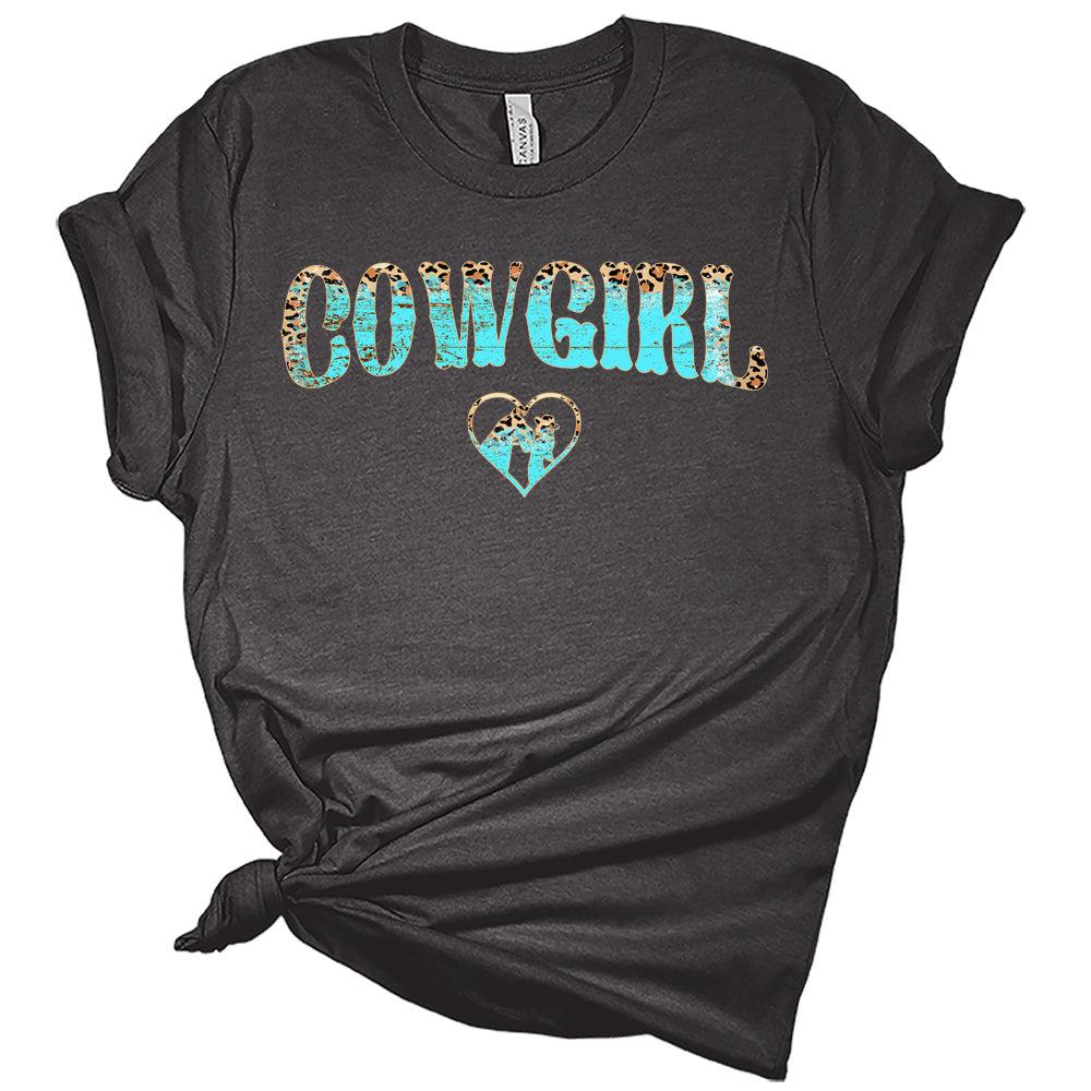 Womens Cowgirl Shirt Western T-Shirt Leopard Heart Graphic Tee Short Sleeve Top