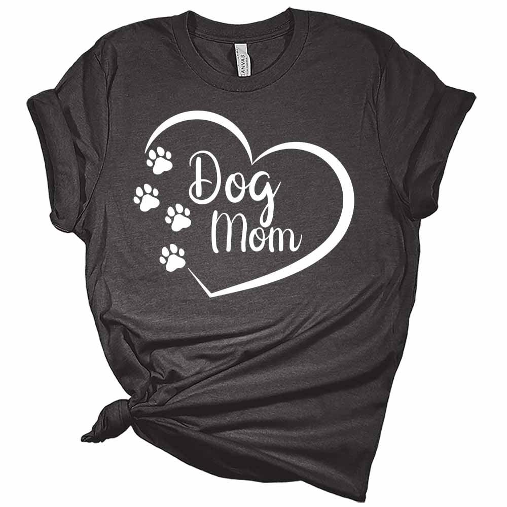 Womens Dog Mom Shirt Cute Heart T-Shirt Casual Graphic Tee Short Sleeve Top