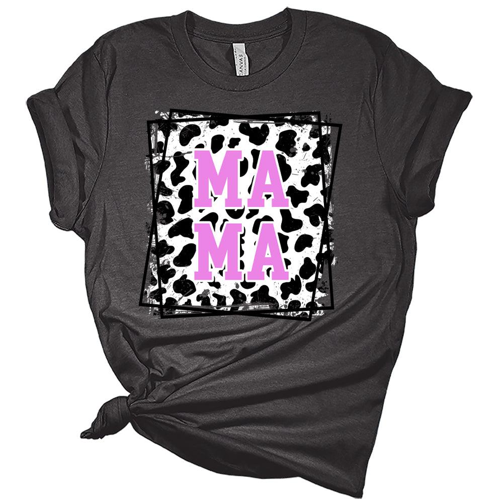 Womens Mama Shirt Cow Print T-Shirt Cute Frame Casual Graphic Tee Short Sleeve Top