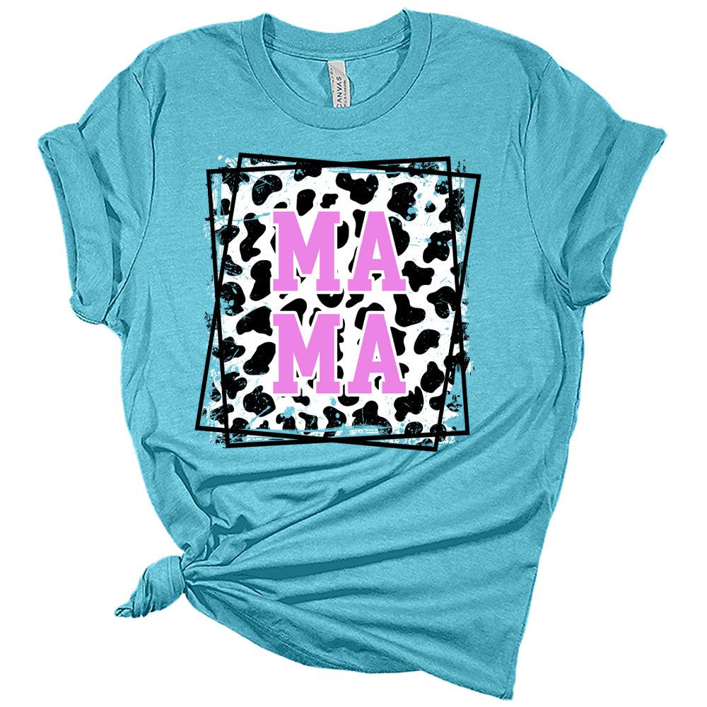 Womens Mama Shirt Cow Print T-Shirt Cute Frame Casual Graphic Tee Short Sleeve Top