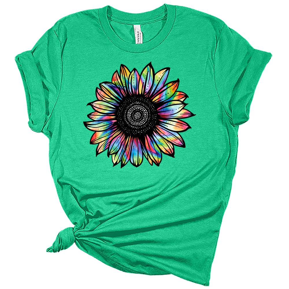 Womens Sunflower Shirts Tie Dye Style Ladies Cute Graphic Tees Spring Short Sleeve T Shirts Plus Size Summer Tops for Women