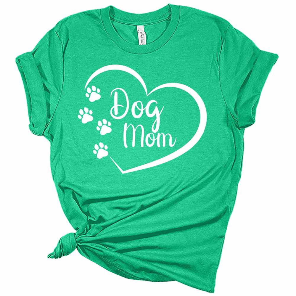 Womens Dog Mom Shirt Cute Heart T-Shirt Casual Graphic Tee Short Sleeve Top