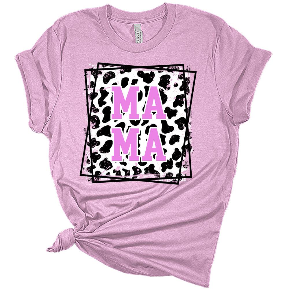 Womens Mama Shirt Cow Print T-Shirt Cute Frame Casual Graphic Tee Short Sleeve Top