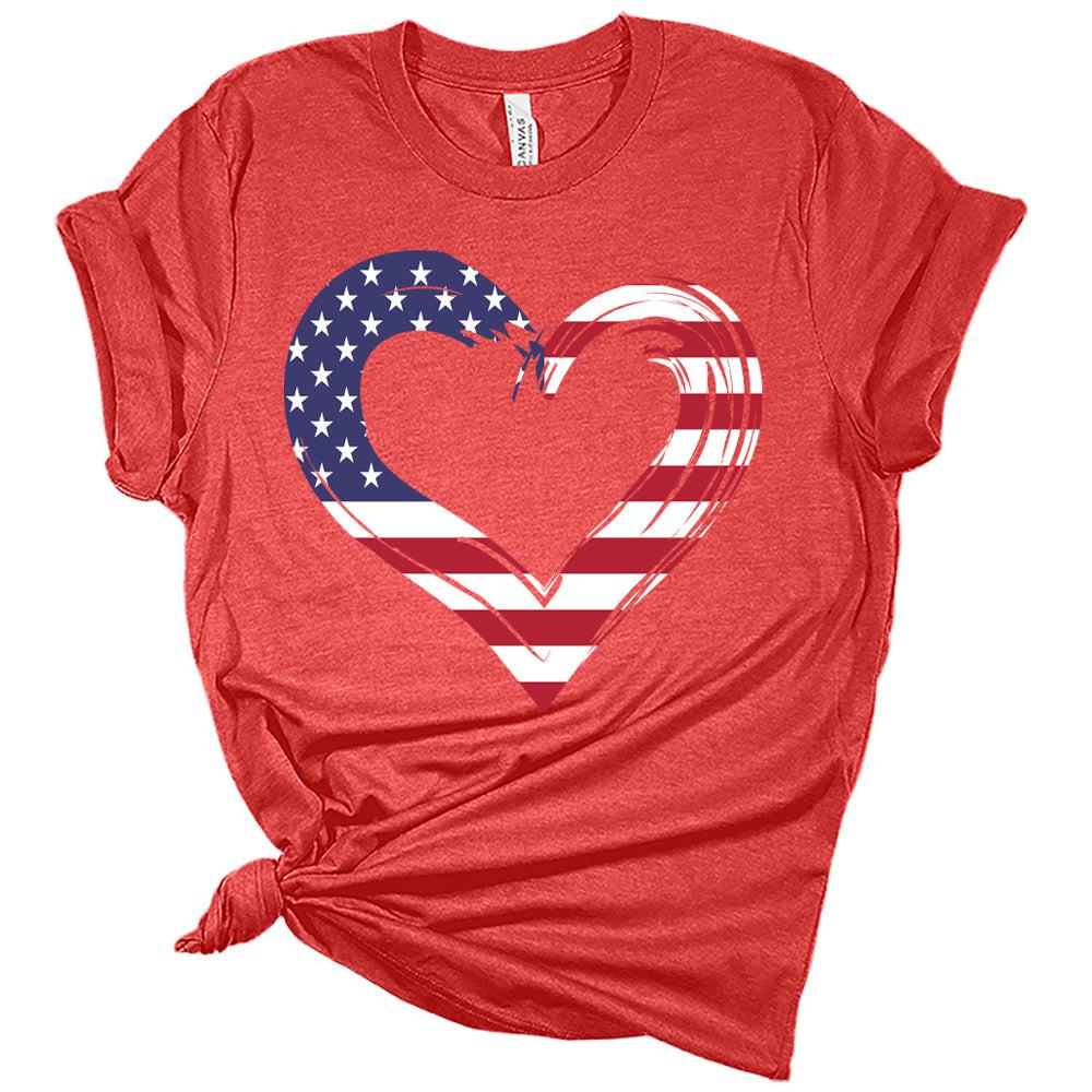 Womens 4th of July Heart Shirts American Flag Cute Patriotic Tshirts USA Short Sleeve Casual Graphic Tees Plus Size Tops