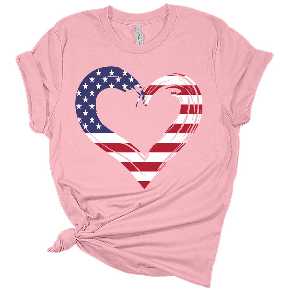 Womens 4th of July Heart Shirts American Flag Cute Patriotic Tshirts USA Short Sleeve Casual Graphic Tees Plus Size Tops