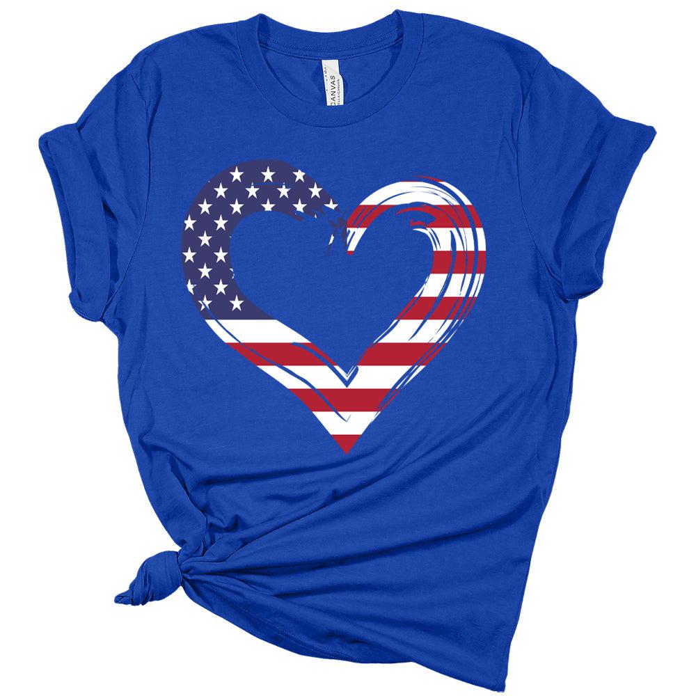 Womens 4th of July Heart Shirts American Flag Cute Patriotic Tshirts USA Short Sleeve Casual Graphic Tees Plus Size Tops