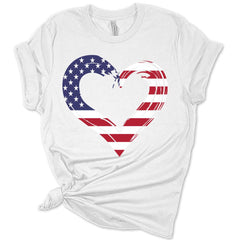 Womens 4th of July Heart Shirts American Flag Cute Patriotic Tshirts USA Short Sleeve Casual Graphic Tees Plus Size Tops