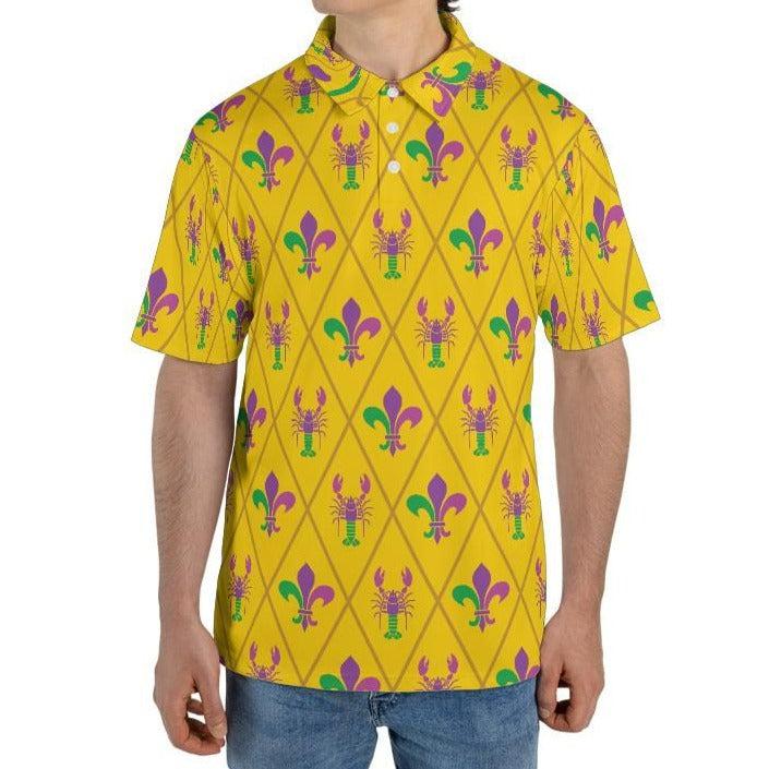 Mardi Gras Polo Shirts for Men Crawfish Moisture Wicking Short Sleeve Golf Shirt