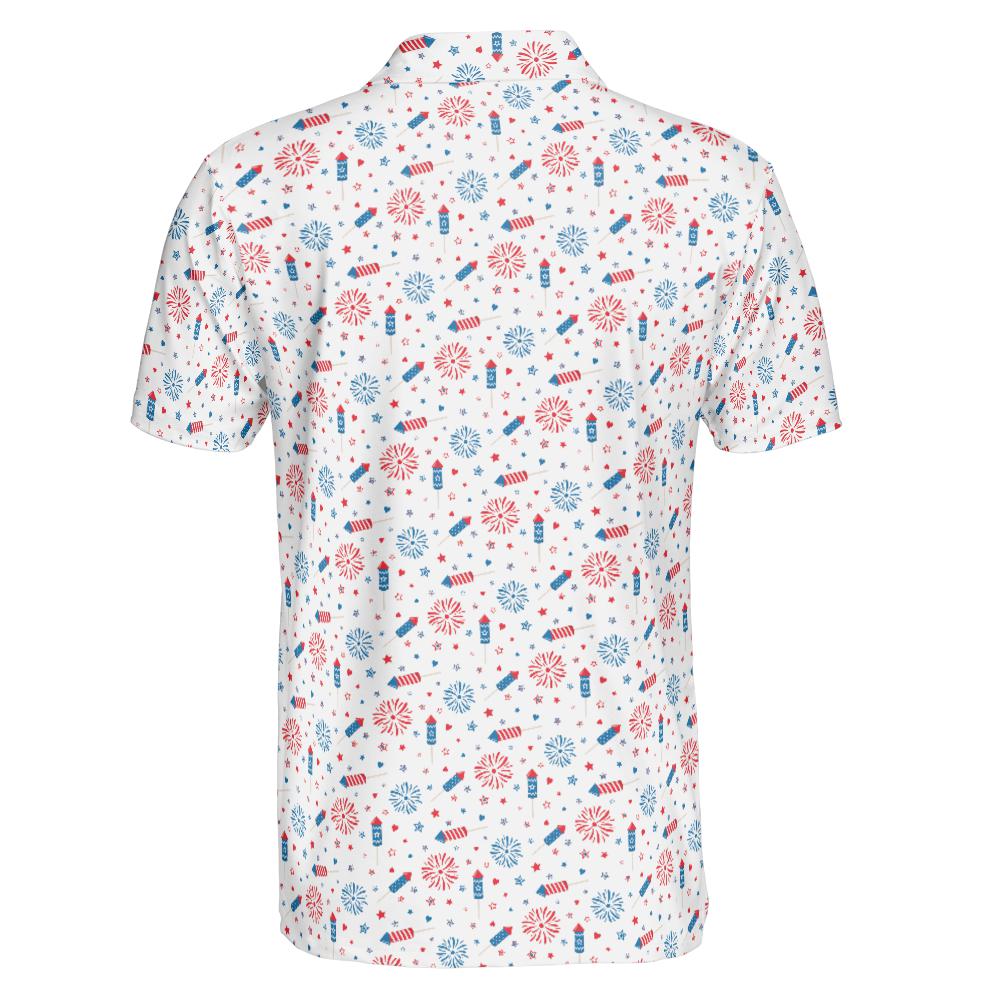 4th of July Polo Shirts for Men Fireworks Moisture Wicking Short Sleeve Golf Shirt