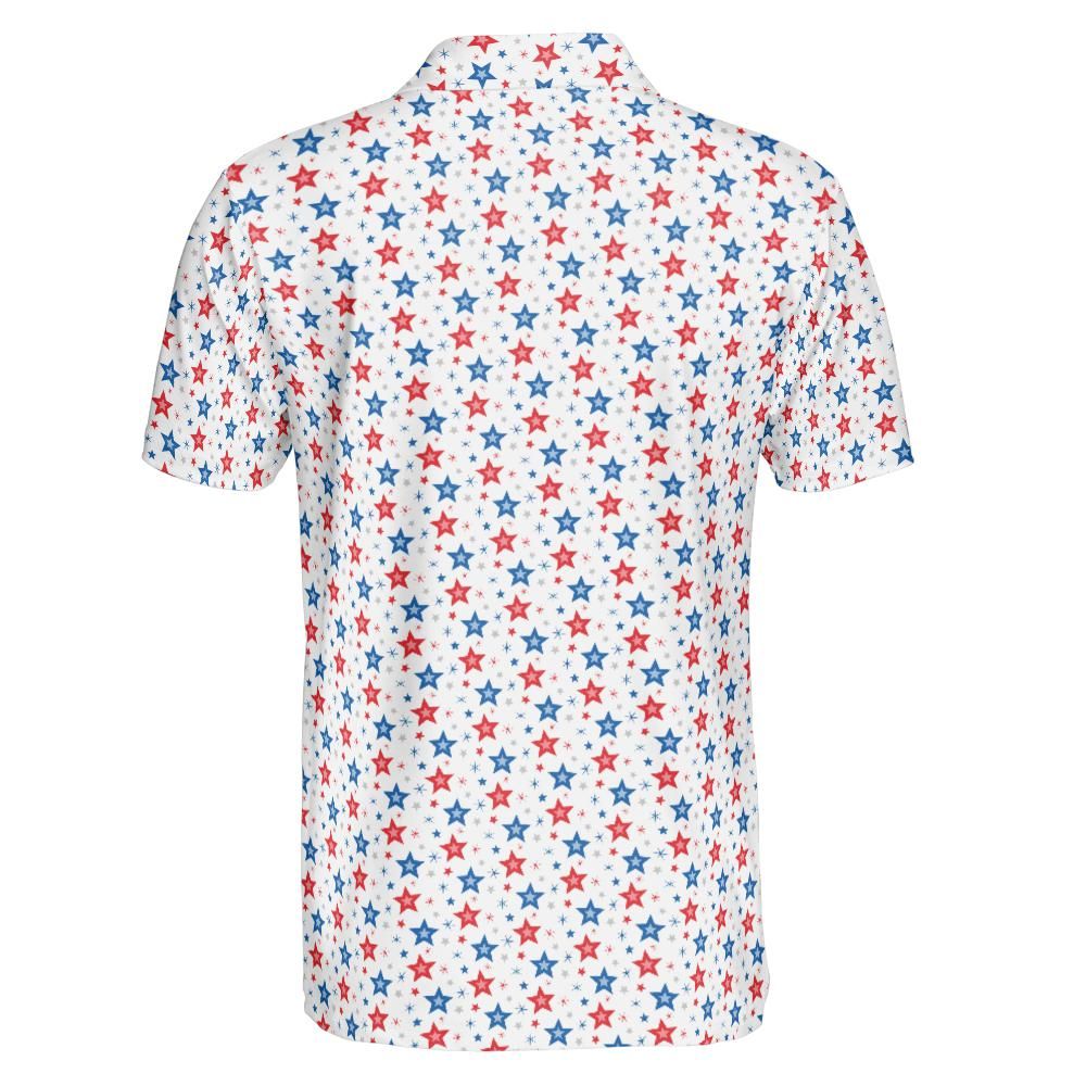 4th of July Polo Shirts for Men White Patriotic Stars Moisture Wicking Short Sleeve Golf Shirt