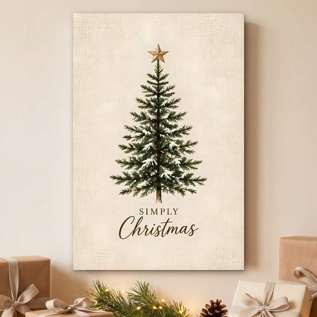 Simply Christmas Canvas Wall Art – Farmhouse Christmas Tree Decor, Vertical 8x12 16x24 24x36