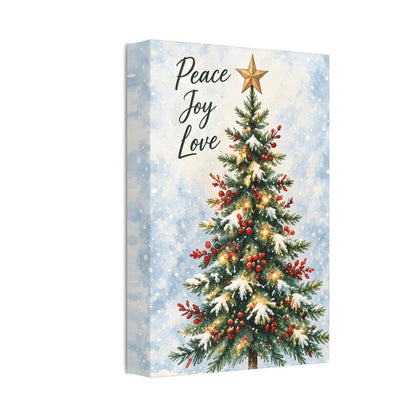 Peace Joy Love Christmas Canvas Wall Art – Watercolor Christmas Tree Holiday Decor, Vertical 8x12 16x24 24x36