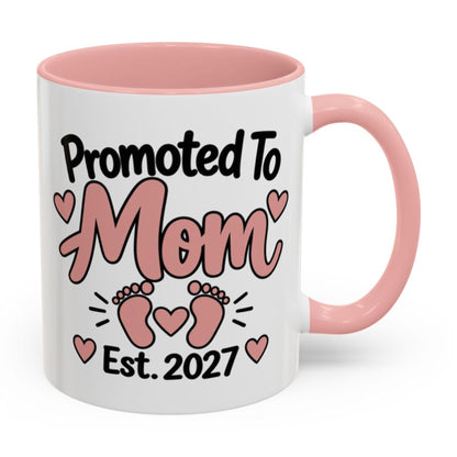 Promoted To Mom Est. 2027 Mug - right side on white