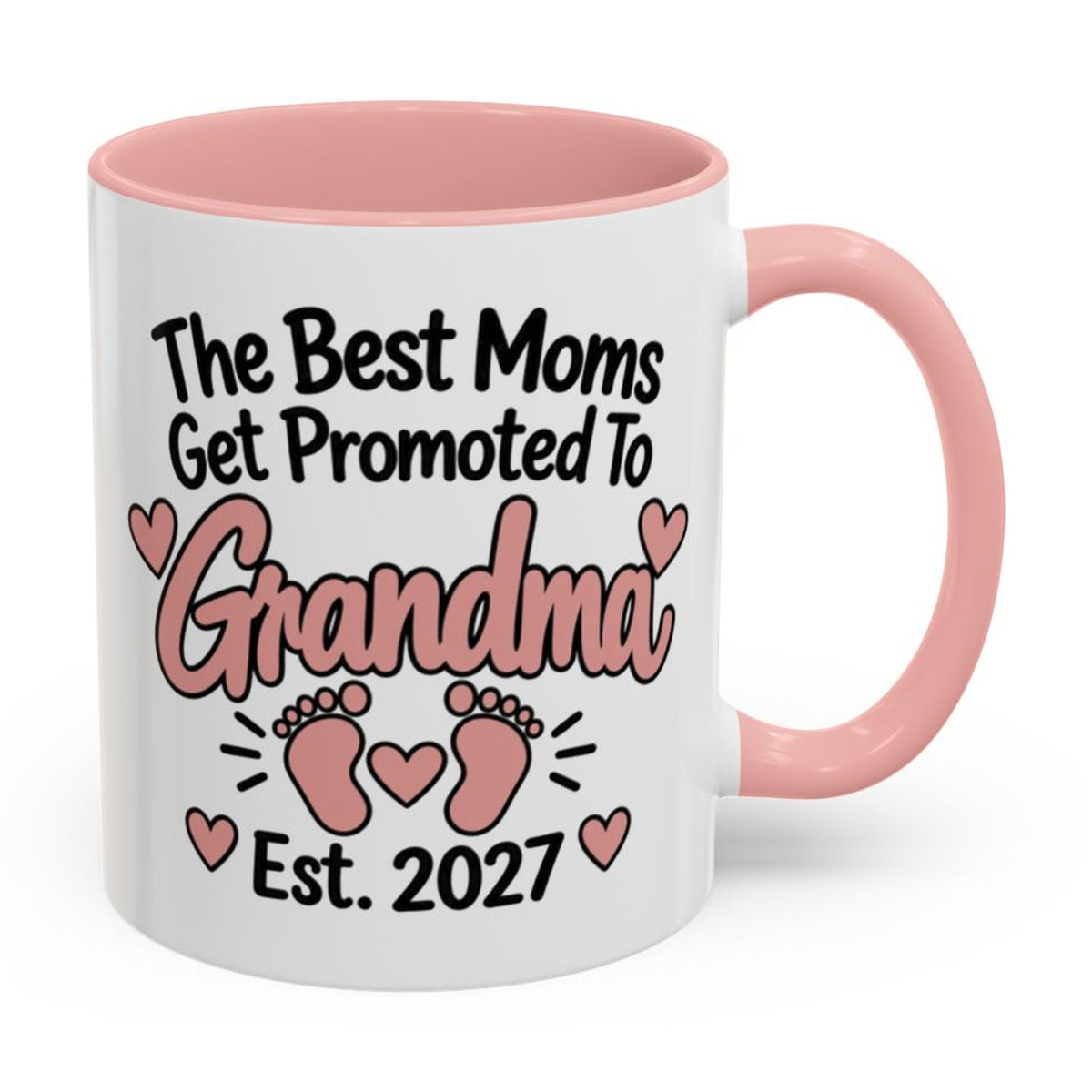 The Best Moms Get Promoted To Grandma Est. 2027 Mug - right side on white