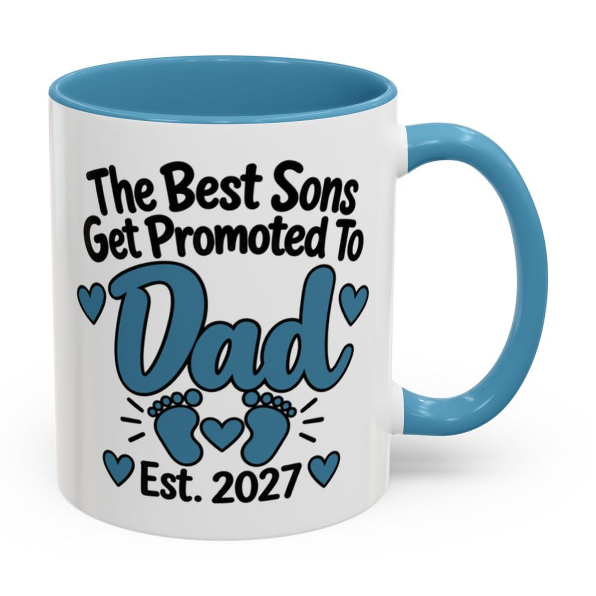 The Best Sons Get Promoted To Dad Est. 2027 Mug - right side on white