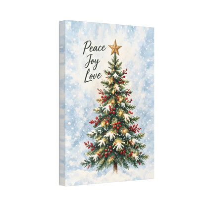 Peace Joy Love Christmas Canvas Wall Art – Watercolor Christmas Tree Holiday Decor, Vertical 8x12 16x24 24x36