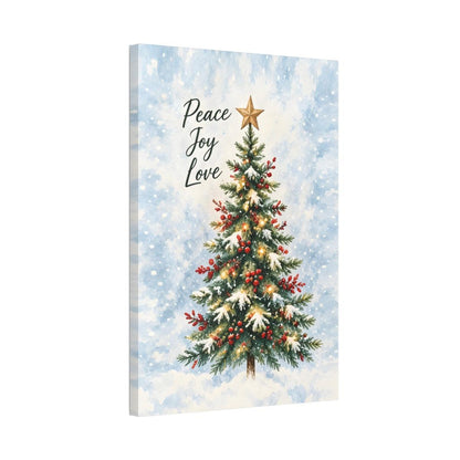 Peace Joy Love Christmas Canvas Wall Art – Watercolor Christmas Tree Holiday Decor, Vertical 8x12 16x24 24x36