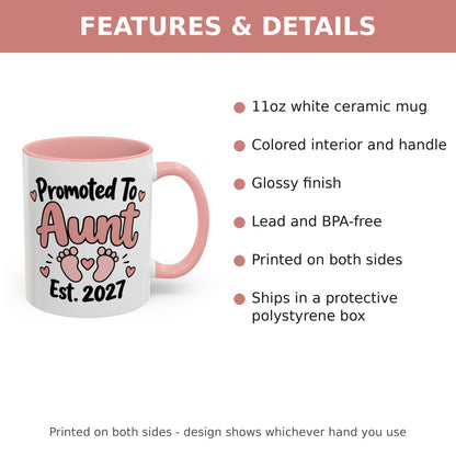 Promoted To Aunt Est. 2027 Mug - features and details