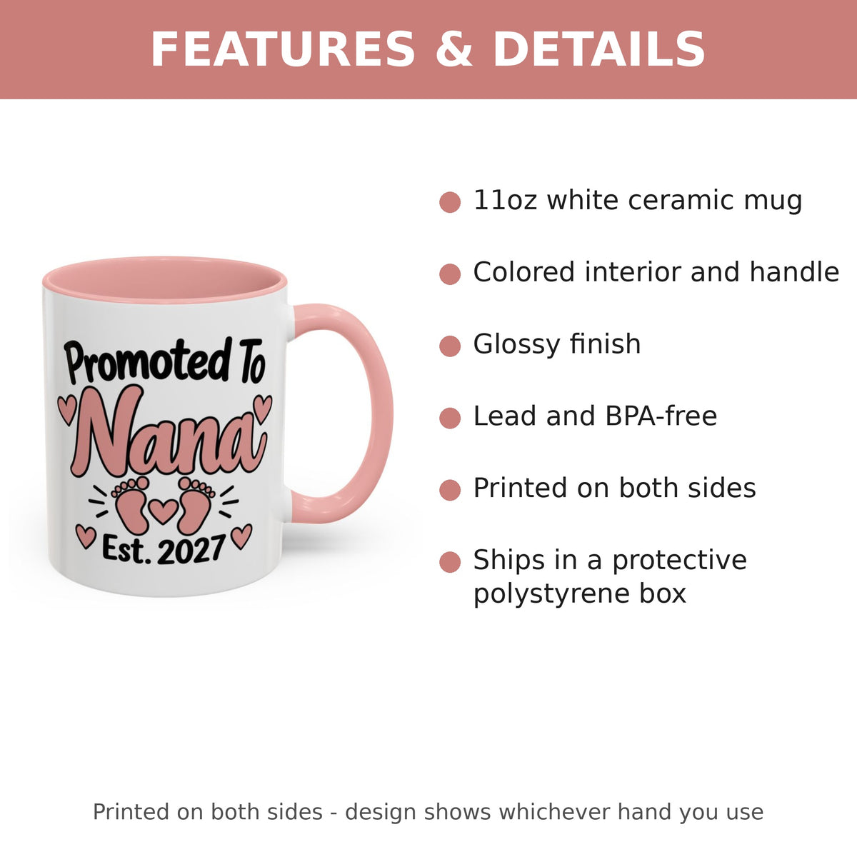 Promoted To Nana Est. 2027 Mug - features and details