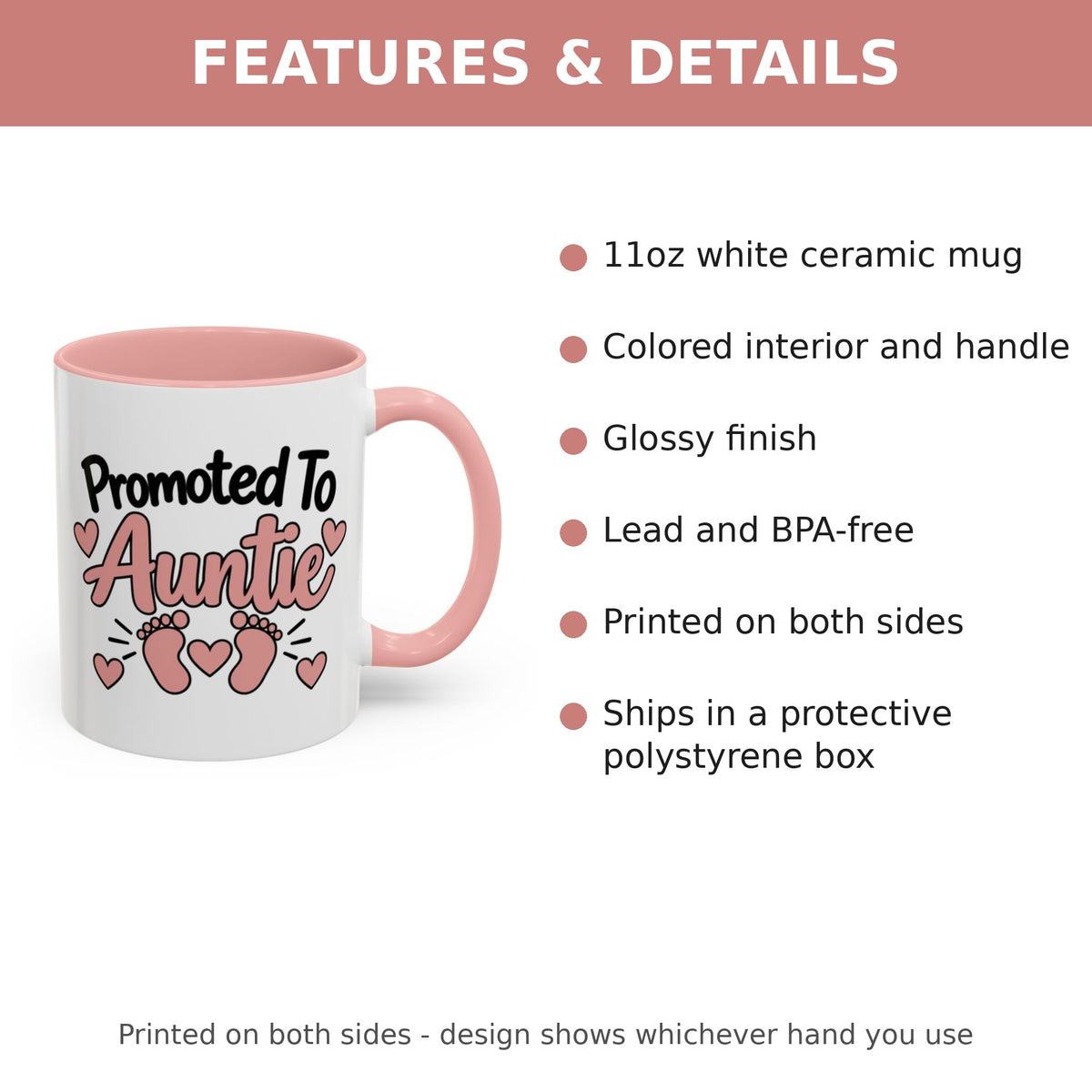 Promoted To Auntie Mug - features and details