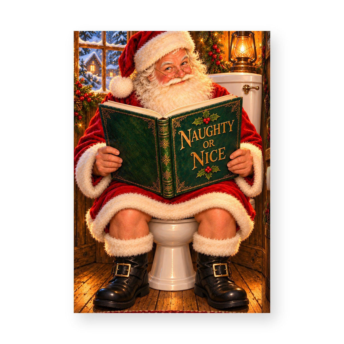 Santa Naughty or Nice Bathroom Canvas Wall Art – Funny Christmas Bathroom Decor, Vertical 8x12 16x24 24x36