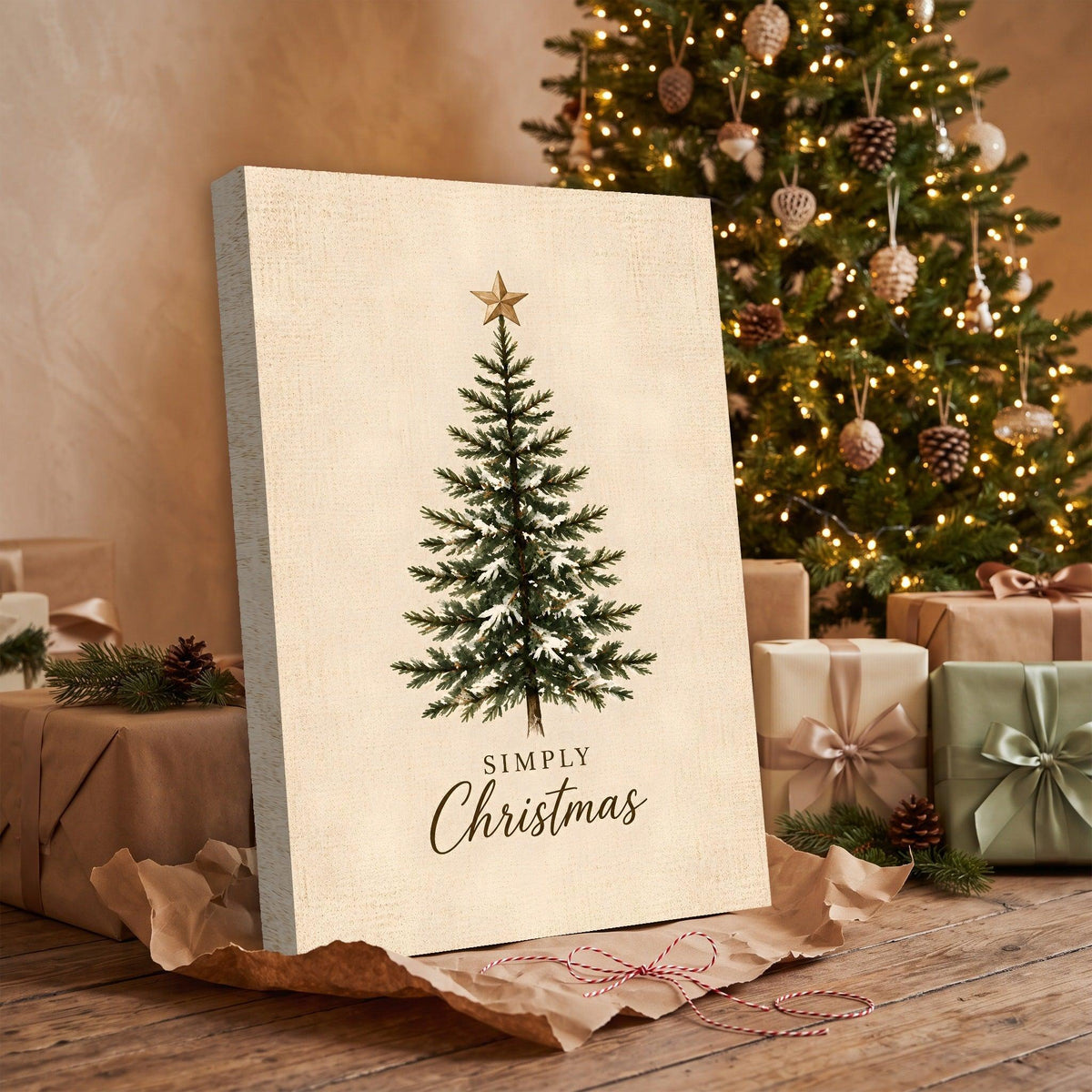 Simply Christmas Canvas Wall Art – Farmhouse Christmas Tree Decor, Vertical 8x12 16x24 24x36