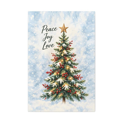 Peace Joy Love Christmas Canvas Wall Art – Watercolor Christmas Tree Holiday Decor, Vertical 8x12 16x24 24x36
