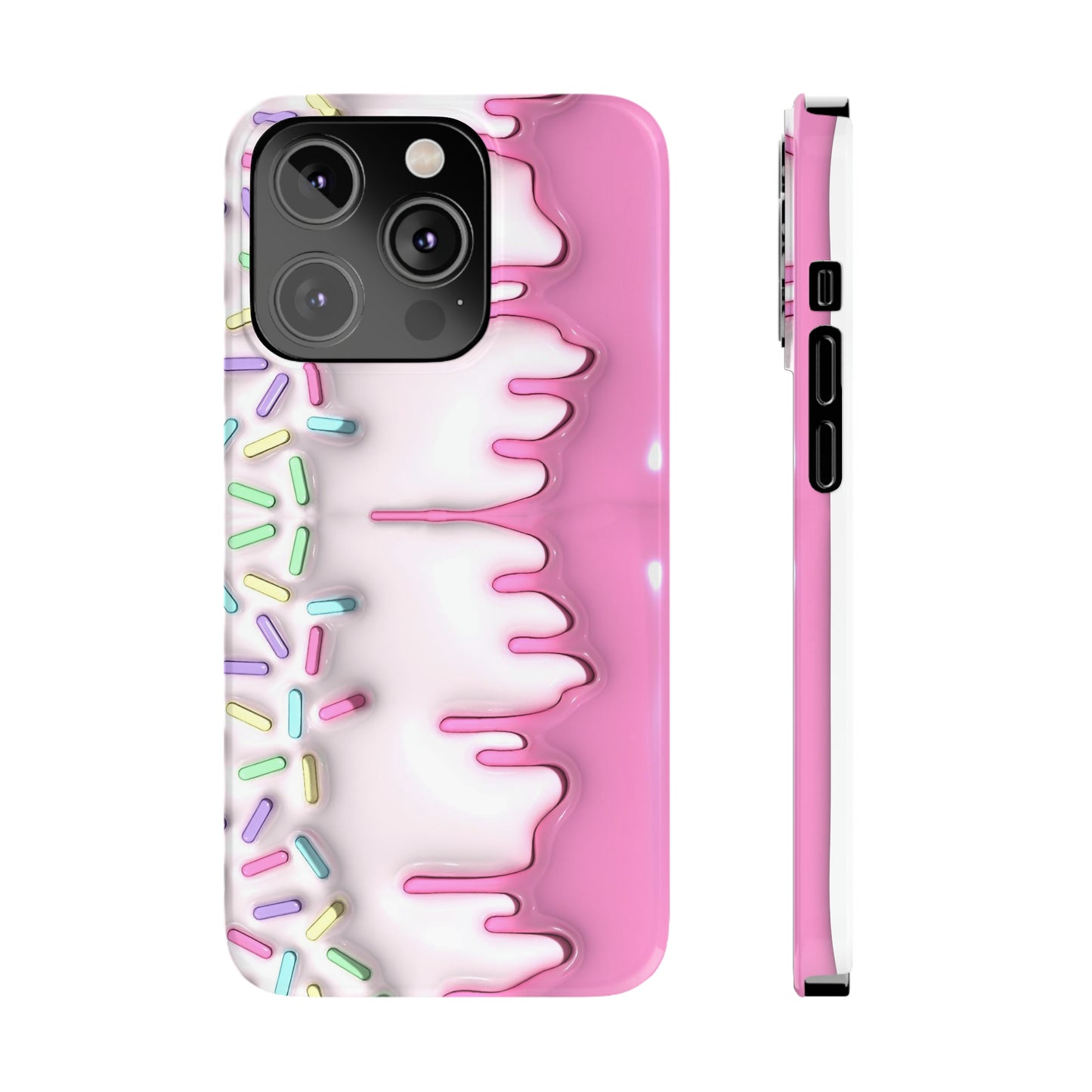 Pink Frosted iPhone 15 Case Cake With Sprinkles Background 3D Style Print Ultra-Slim Phone Case