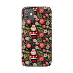 Christmas Santa Floral Christmas Tree Phone Case Embroidered Print Effect Slim iPhone Cases