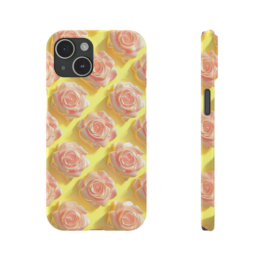 Pink  Roses Yellow Background 3D Style Print iPhone Case