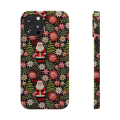 Christmas Santa Floral Christmas Tree Phone Case Embroidered Print Effect Slim iPhone Cases