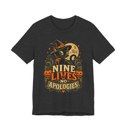 Women's Halloween Shirt Fall Black Cat Graphic Tees No Apologies Short Sleeve Bella Tops