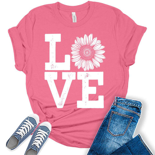 Womens Love Sunflower Shirt Cute Bella Graphic Tees Spring Short Sleeve Trendy Summer Tops for Women