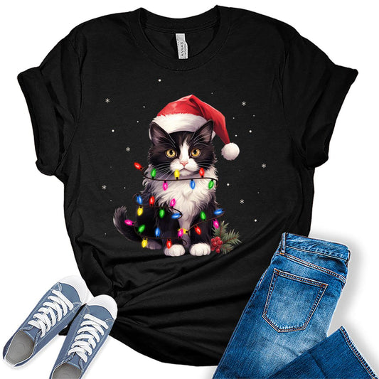 Santa Cat Christmas Shirt For Women