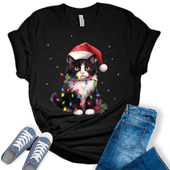 Santa Cat Christmas Shirt For Women