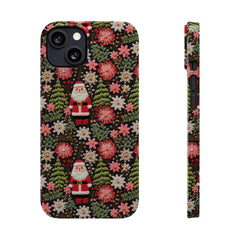 Christmas Santa Floral Christmas Tree Phone Case Embroidered Print Effect Slim iPhone Cases