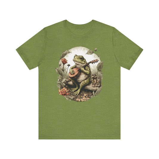 Cottagecore Shirt Aesthetic Frog Playing Banjo On Log T-Shirt Women's Graphic Tee Bella Top - PF