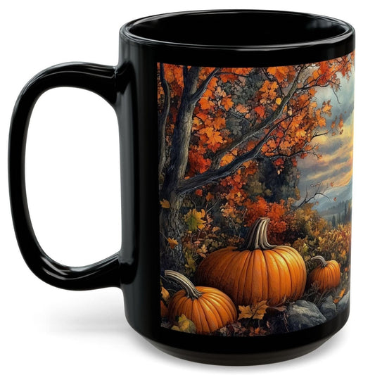 Fall Pumpkin Cottagecore Aesthetic Beautiful Sunset Scene Art Print 15oz Black Mug