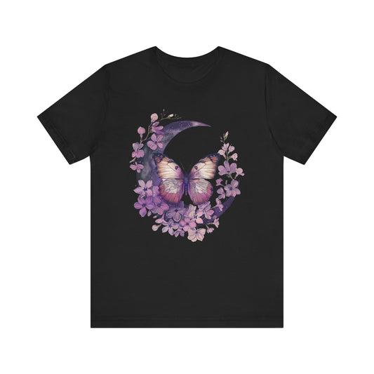 Butterfly Shirt Vintage Cottagecore Wildflowers T Shirt Trendy Moon Graphic Tees for Women - PF