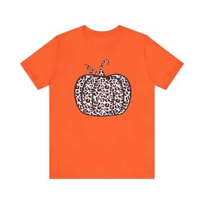 Womens Trendy Leopard Pumpkin Printed Shirts Halloween Short Sleeve Graphic Tees Fall T-Shirts Tops - PF