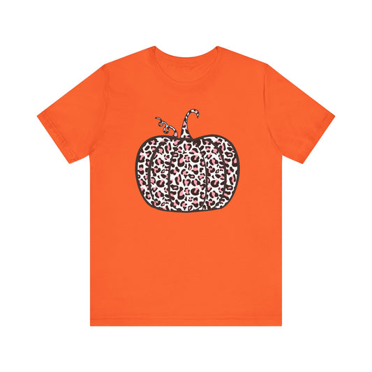 Womens Trendy Leopard Pumpkin Printed Shirts Halloween Short Sleeve Graphic Tees Fall T-Shirts Tops - PF