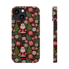 Christmas Santa Floral Christmas Tree Phone Case Embroidered Print Effect Slim iPhone Cases
