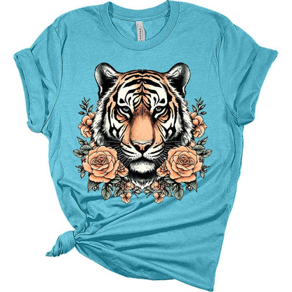 Womens Retro Tiger Shirts Cute Bella Graphic Tees Short Sleeve Floral Summer Tops Casual Crewneck Tshirts