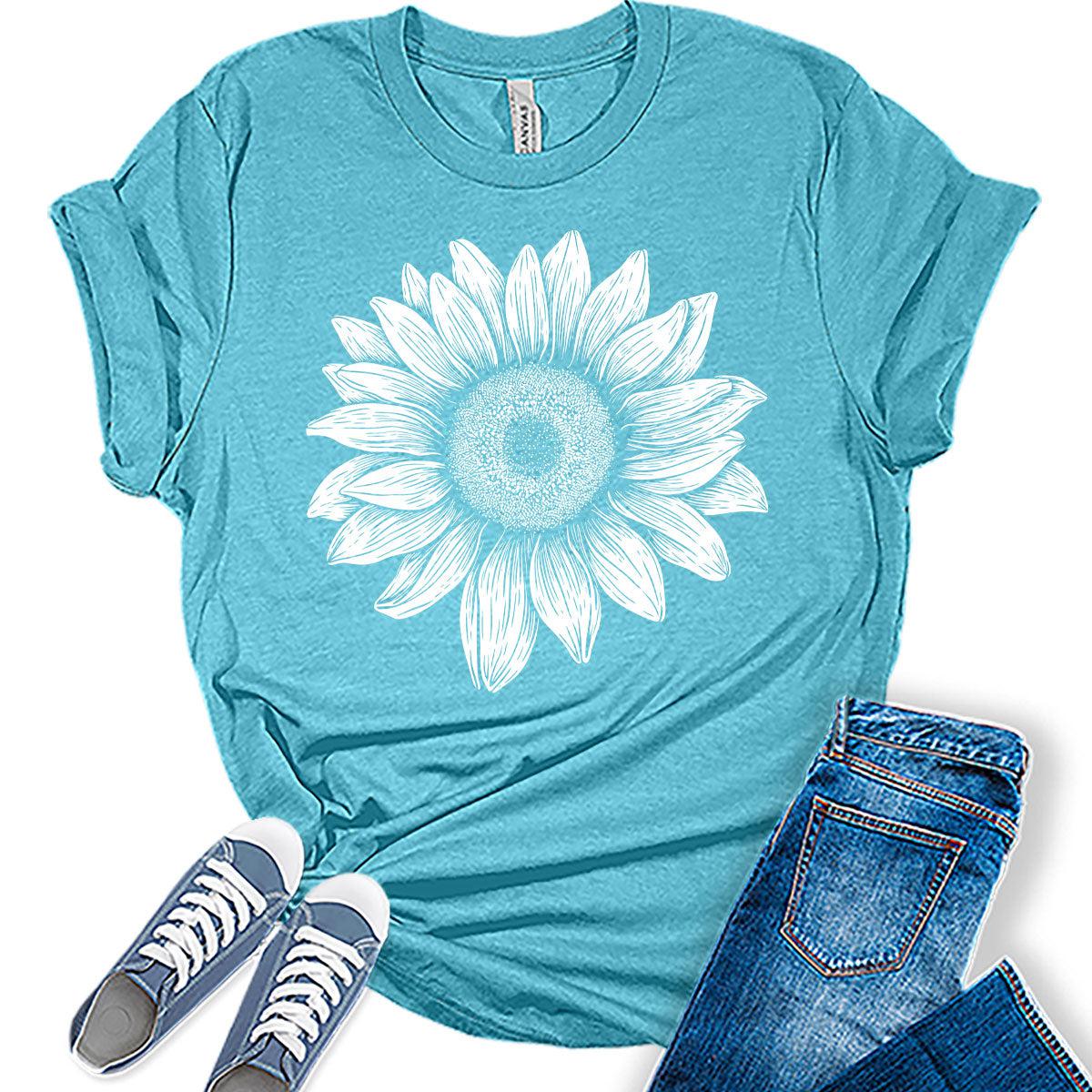 Sunflower Shirt Graphic Tee for Women Cute Cottagecore Boho Tops for Teen Girls