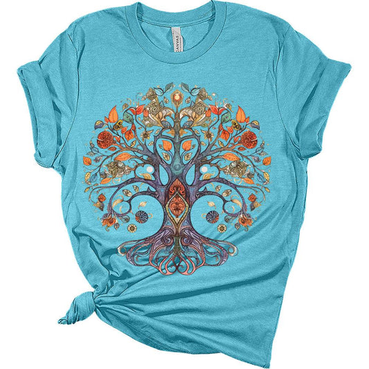 Women Groovy Boho Shirt Tree of Life Flower Tops Watercolor Graphic Tees Casual Short Sleeve Summer T Shirts