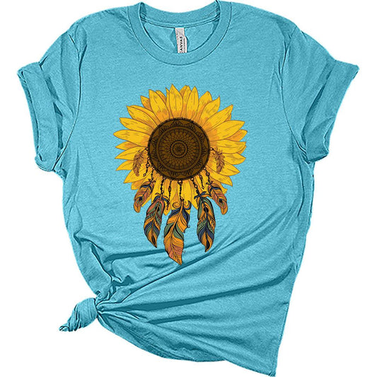 Women's Graphic Sunflower Dream Catcher Western Native T Shirt Summer Bella Top Casual Plus Size Tee