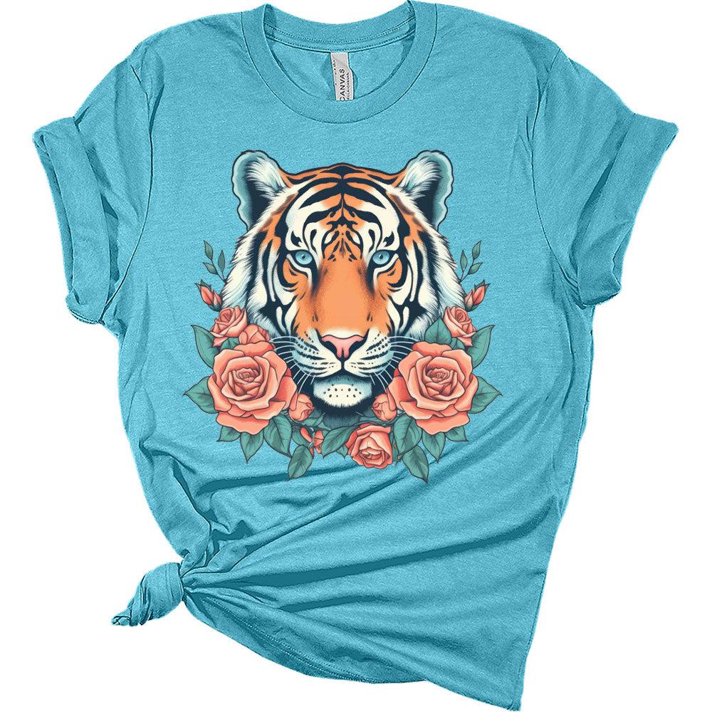 Womens Tiger Shirts Cute Bella Graphic Tees Short Sleeve Floral Summer Tops Casual Crewneck Tshirts