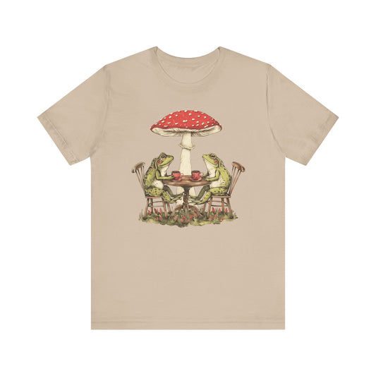 Cottagecore Shirt Frogs Having Tea Mushroom T Shirt Aesthetic Graphic Tees for Women - PF
