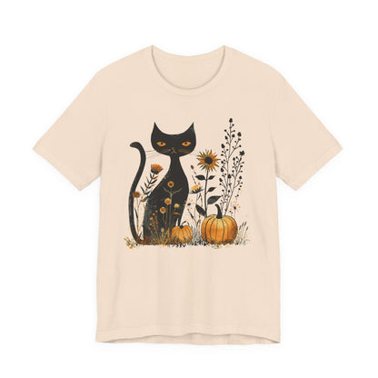 Cat Pumpkin Shirt Boho Halloween Short Sleeve Fall Plus Size Tops For Women - PF