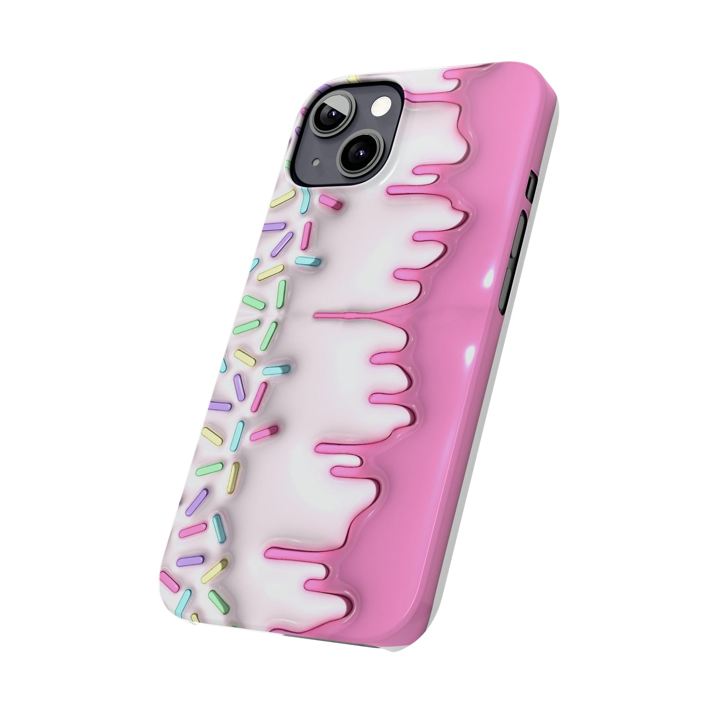 Pink Frosted iPhone 15 Case Cake With Sprinkles Background 3D Style Print Ultra-Slim Phone Case